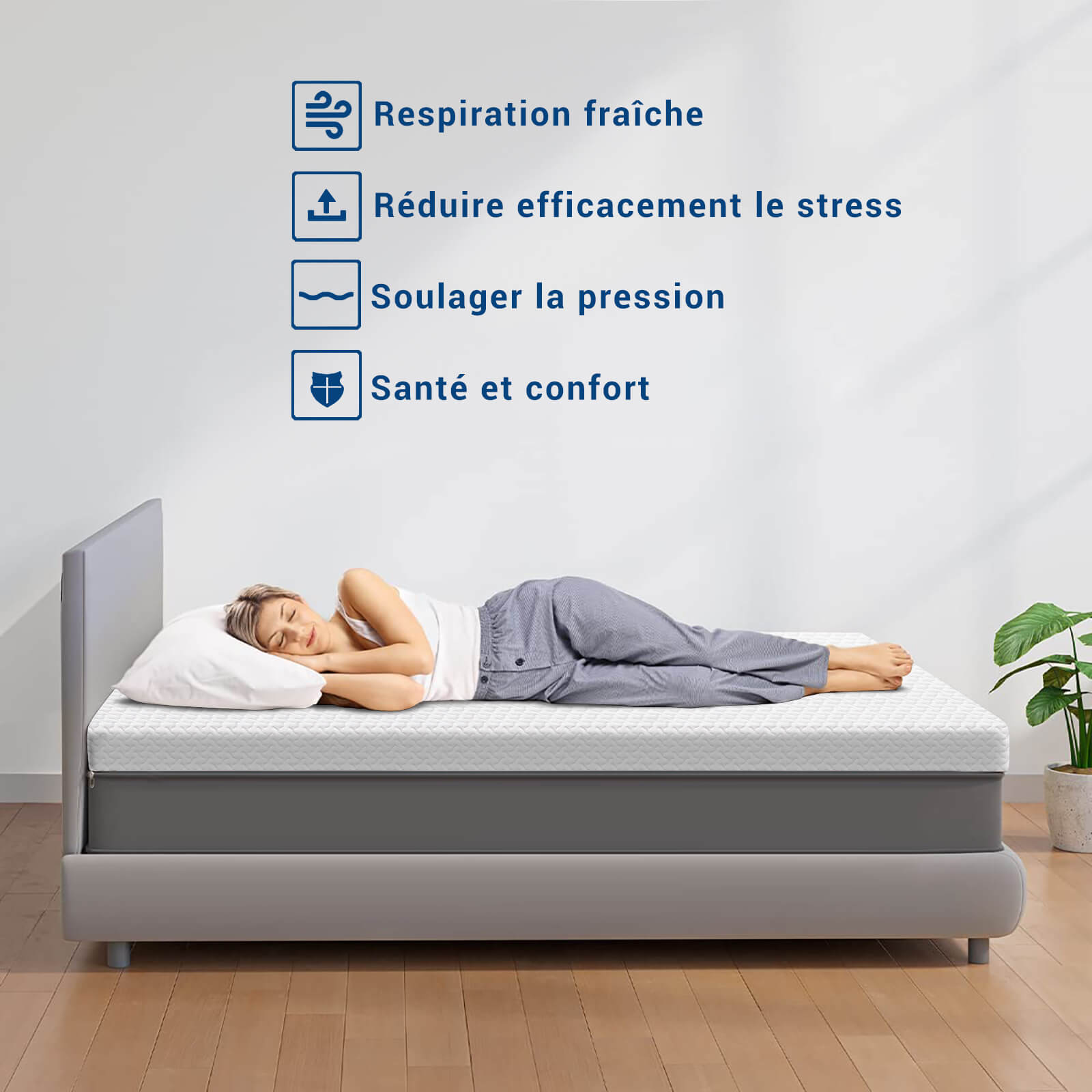 Suprmat Surmatelas Hauteur 7,5 cm Niveau de Fermeté H2/H3 Matelas en Mousse à Mémoire de Forme, Housse Lavable