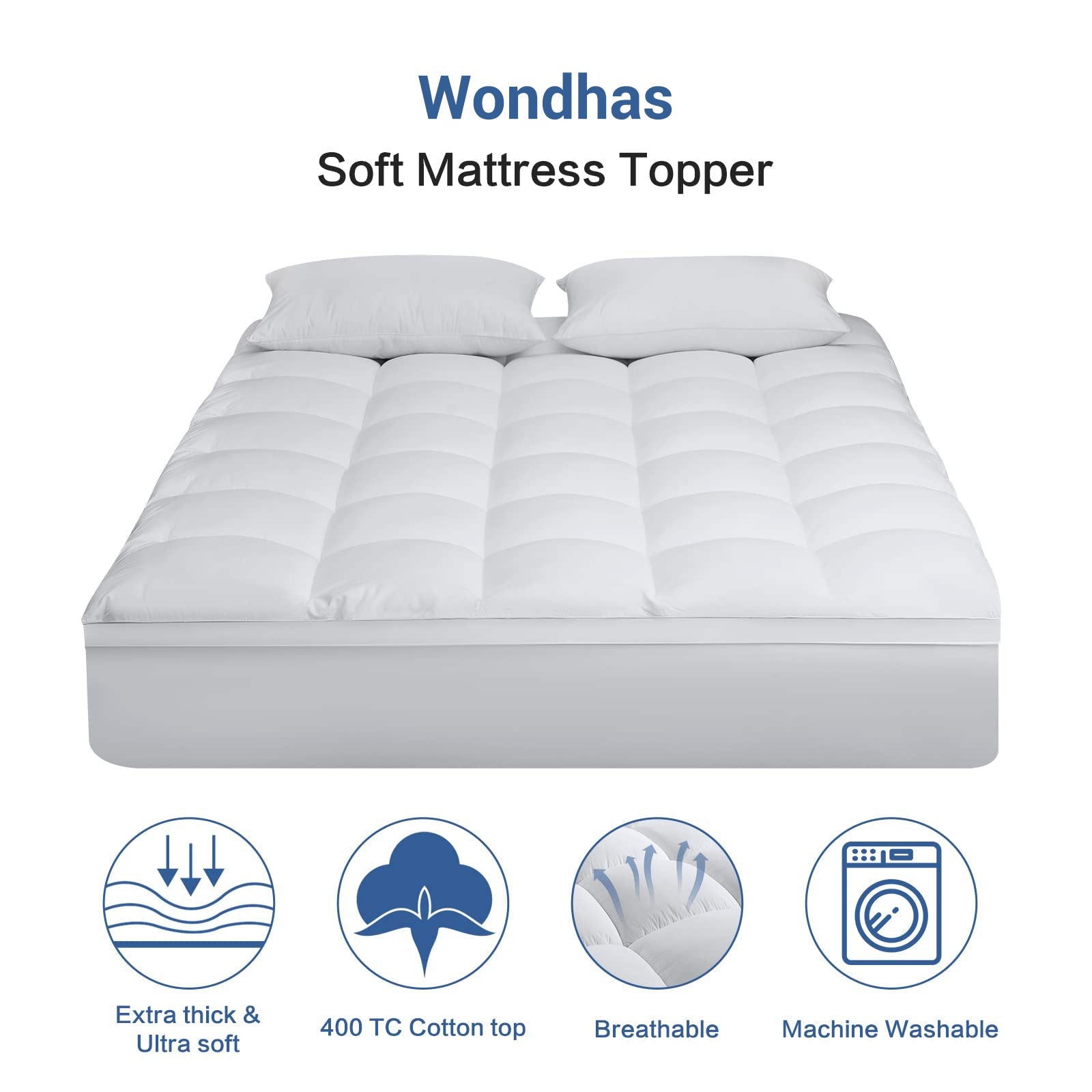 Mattress Pad Cover Cooling Mattress Topper Pillow Top with Down Alternative Fill White